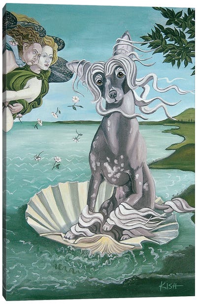Birth Of The Chinese Crested Canvas Art Print - The Birth of Venus Reimagined
