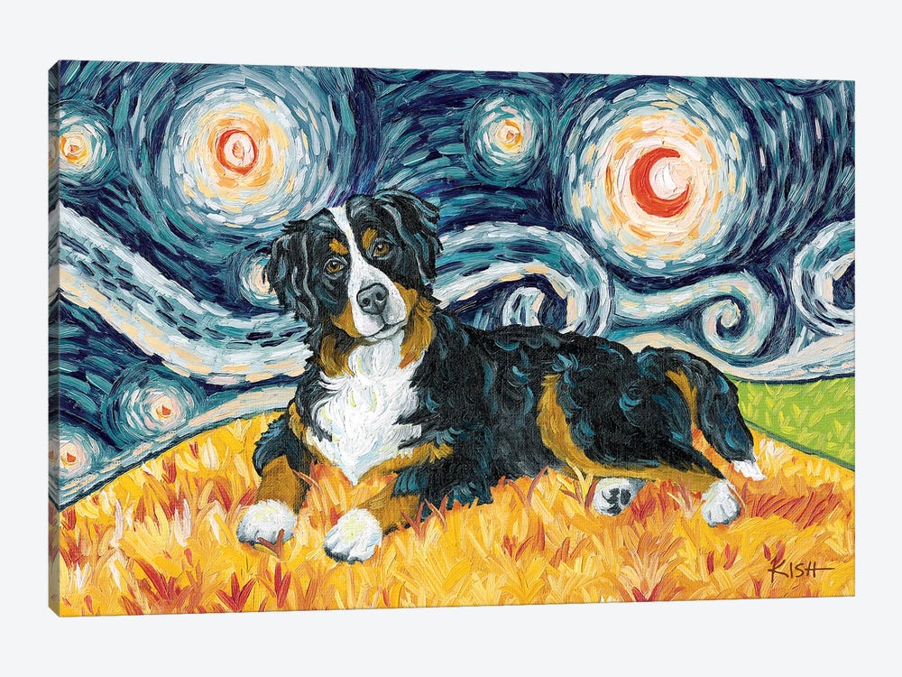 Bernese Mountain Dog On A Starry Night 1-piece Canvas Art Print