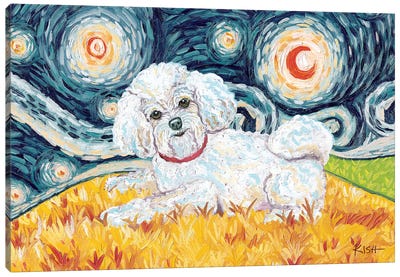 Bichon On A Starry Night Canvas Art Print - Bichon Frises