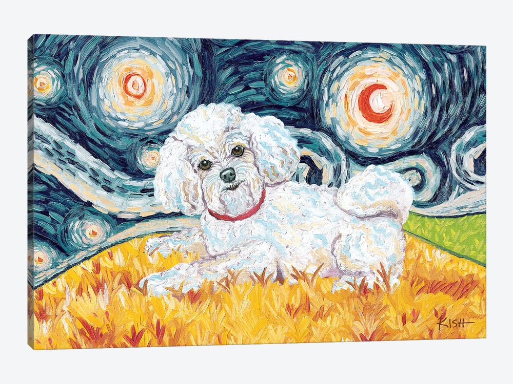 Bichon On A Starry Night by Gretchen Kish Serrano 1-piece Canvas Art