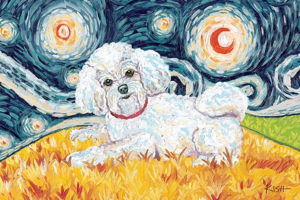 Bichon Frises: Bichon On A Starry Night by Gretchen KISH Serrano