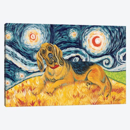 Bloodhound On A Starry Night Canvas Print #GKS26} by Gretchen Kish Serrano Canvas Wall Art