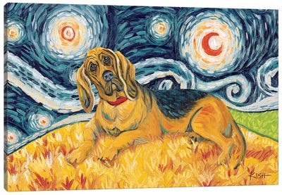 Bloodhound On A Starry Night Canvas Art Print - Bloodhounds