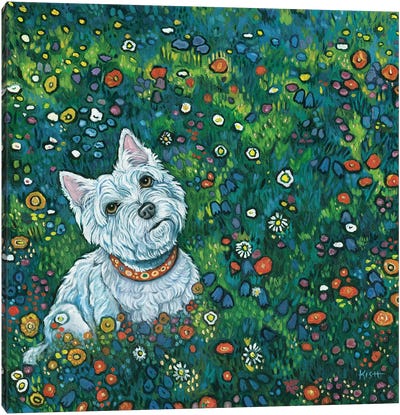 Westie In Klimt's Garden Canvas Art Print - Terriers