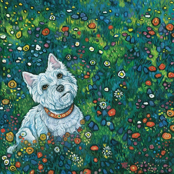 Pupsterpieces: Westie In Klimt's Garden by Gretchen KISH Serrano
