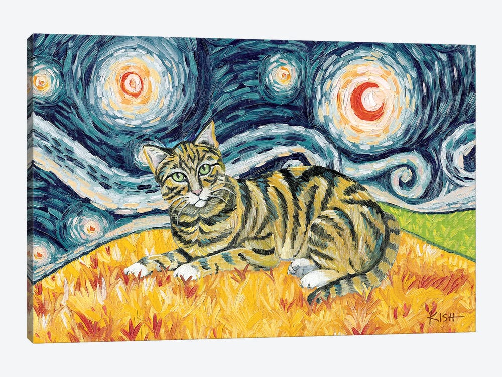 Tabby Cat On A Starry Night Tan by Gretchen Kish Serrano 1-piece Canvas Print