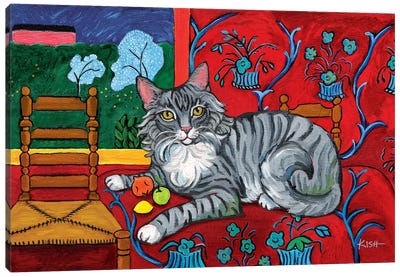 Grey Kitty Catisse Long Haired Canvas Art Print - Artists Like Matisse