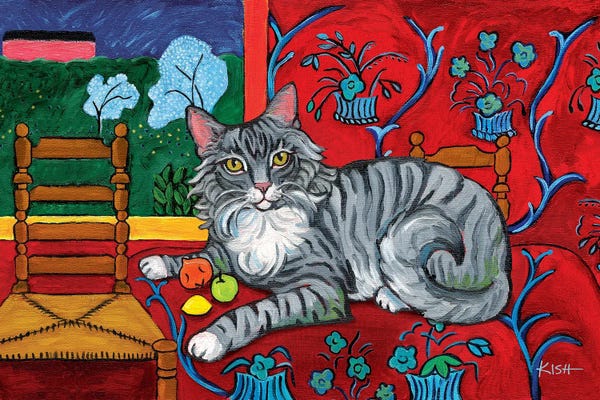 Artists Like Matisse: Grey Kitty Catisse Long Haired by Gretchen KISH Serrano