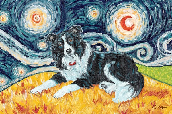 Border Collies: Border Collie On A Starry Night by Gretchen KISH Serrano