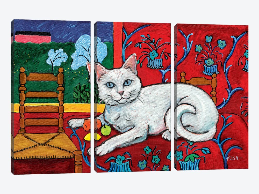 White Kitty Catisse by Gretchen Kish Serrano 3-piece Canvas Artwork