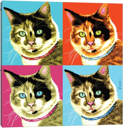 Four Calico Cats Purrhol Canvas Art Print - Calico Cat Art