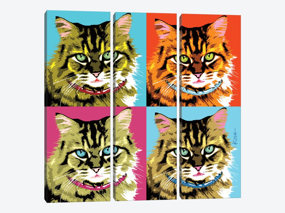 Four Tabby Cats Purrhol by Gretchen Kish Serrano 3-piece Canvas Artwork