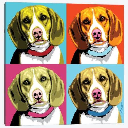 Four Beagles Woofhol Canvas Print #GKS284} by Gretchen Kish Serrano Canvas Artwork