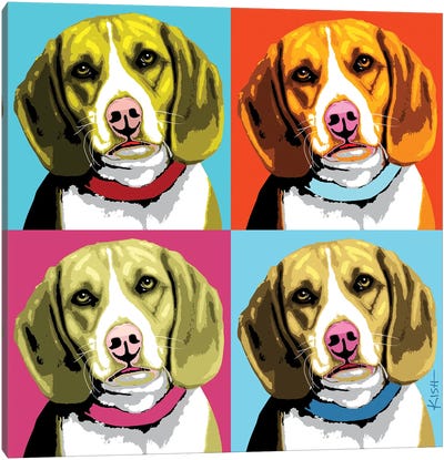 Four Beagles Woofhol Canvas Art Print - Gretchen Kish Serrano