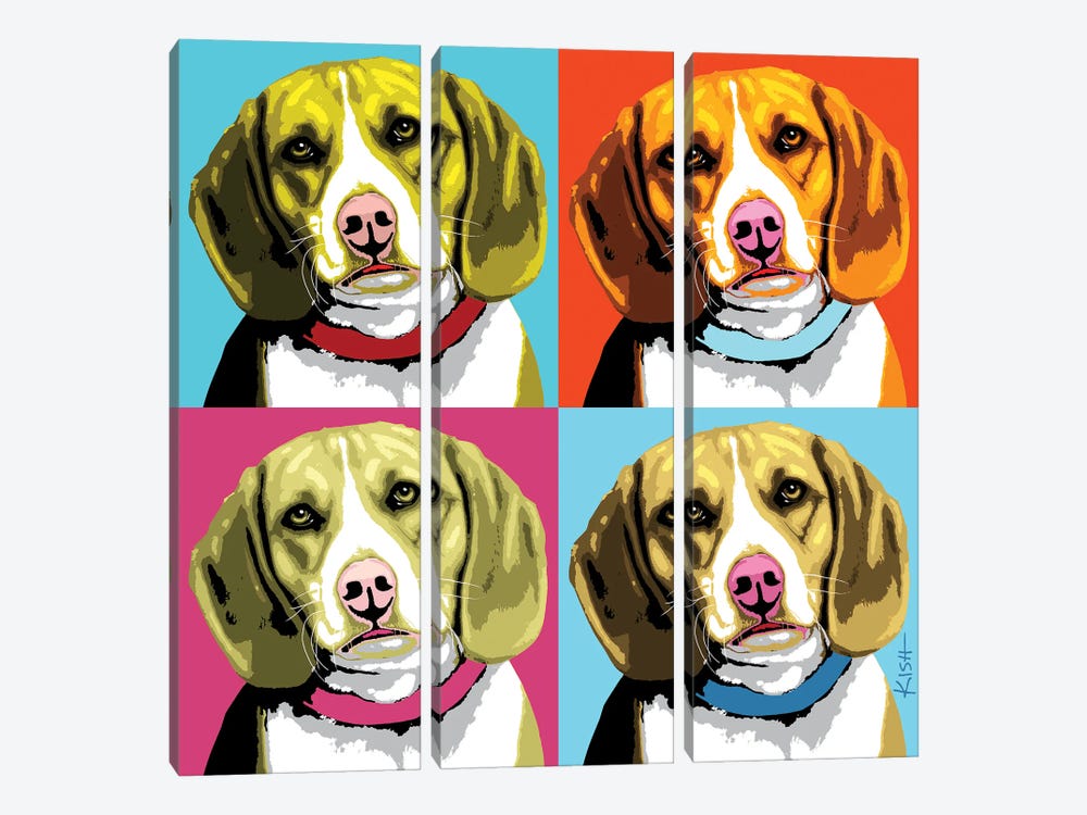 Four Beagles Woofhol by Gretchen Kish Serrano 3-piece Canvas Art Print