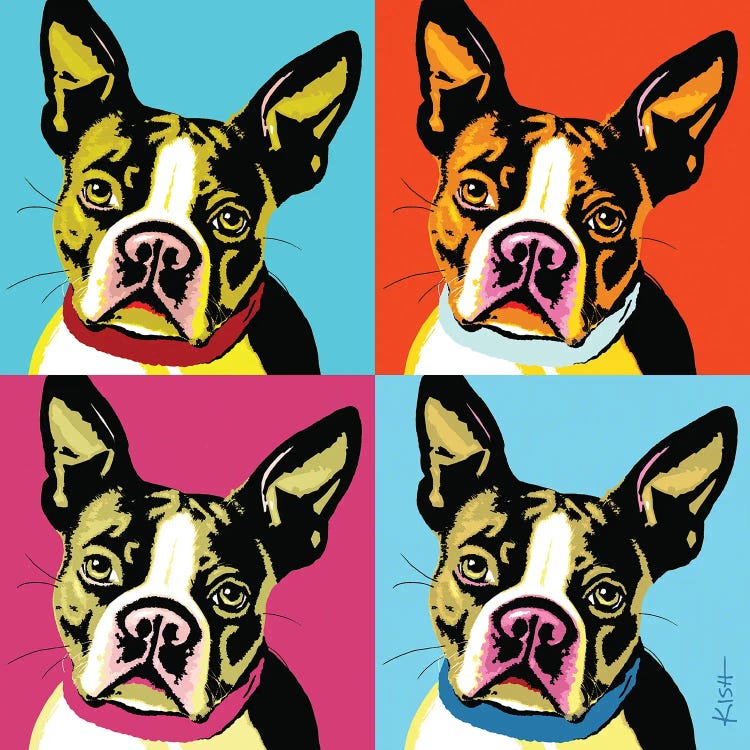 Four Bostons Woofhol by Gretchen Kish Serrano wall art