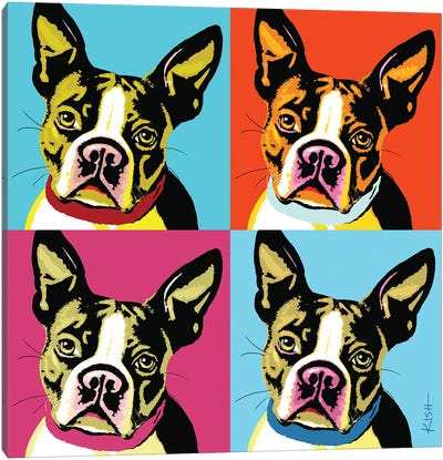 Four Bostons Woofhol Canvas Art Print - Boston Terriers