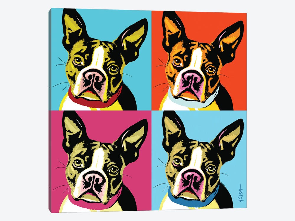 Four Bostons Woofhol 1-piece Canvas Wall Art