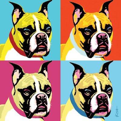 Four Boxers Woofhol by Gretchen KISH Serrano multi panel art
