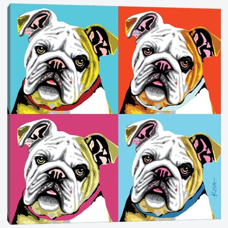 Four Bulldogs Woofhol Canvas Print #GKS287} by Gretchen Kish Serrano Canvas Artwork