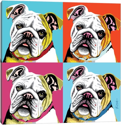 Four Bulldogs Woofhol Canvas Art Print - Bulldog Art
