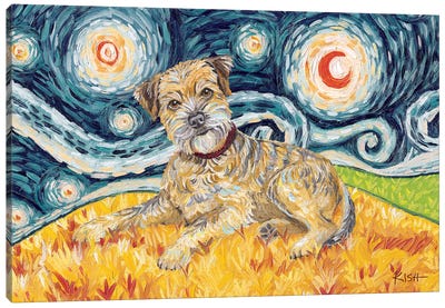 Border Terrier On A Starry Night Canvas Art Print - Border Terrier Art