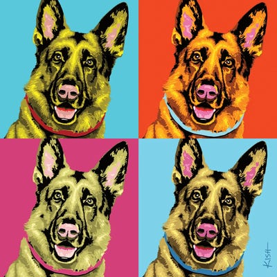 Four German Shepherds Woofhol by Gretchen KISH Serrano multi panel art