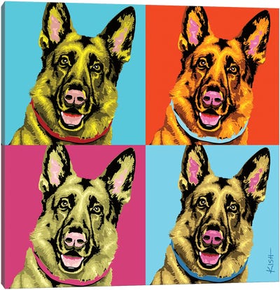 Four German Shepherds Woofhol Canvas Art Print - Similar to Andy Warhol