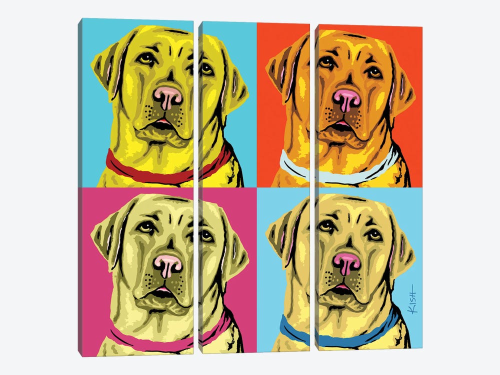 Four Yellow Labs Woofhol by Gretchen Kish Serrano 3-piece Canvas Art Print