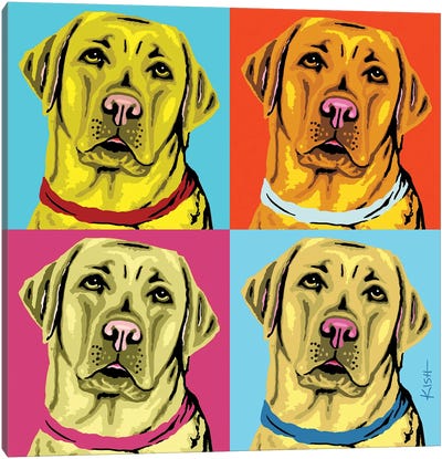 Four Yellow Labs Woofhol Canvas Art Print - Labrador Retriever Art