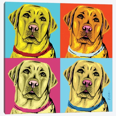 Four Yellow Labs Woofhol Canvas Print #GKS293} by Gretchen Kish Serrano Canvas Art