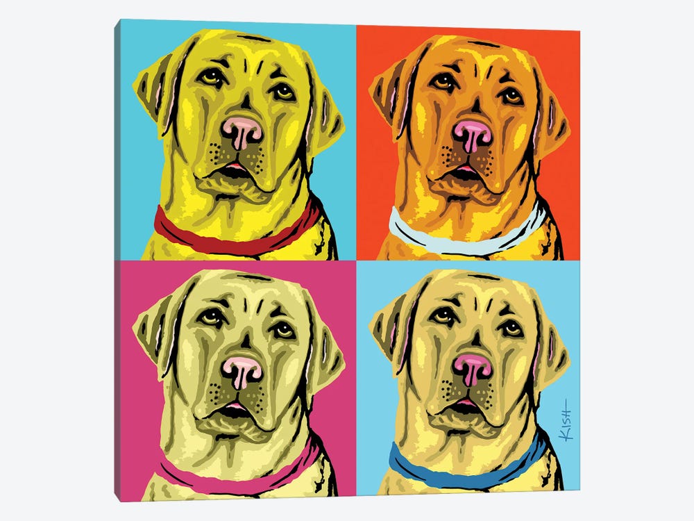 Four Yellow Labs Woofhol by Gretchen Kish Serrano 1-piece Canvas Art Print
