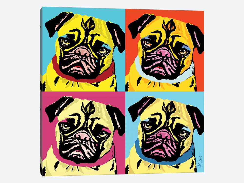 Four Pugs Woofhol by Gretchen Kish Serrano 1-piece Canvas Print