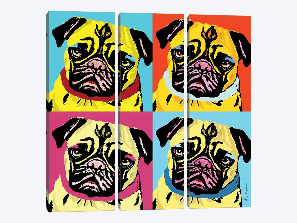Four Pugs Woofhol by Gretchen Kish Serrano 3-piece Canvas Print