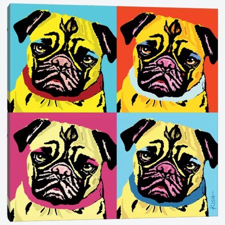 Four Pugs Woofhol Canvas Print #GKS295} by Gretchen Kish Serrano Canvas Art Print