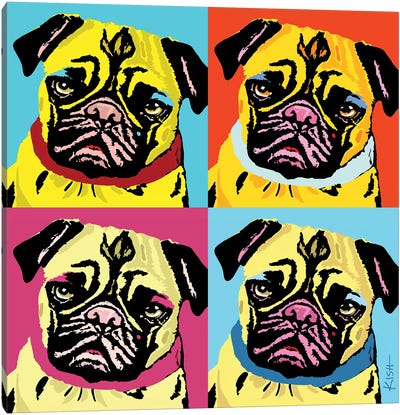 Four Pugs Woofhol Canvas Art Print - Gretchen Kish Serrano