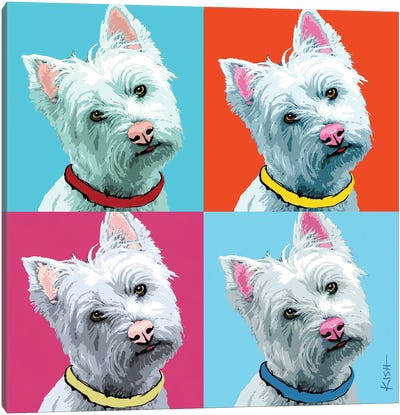 Four Westies Woofhol Canvas Art Print - West Highland White Terrier Art
