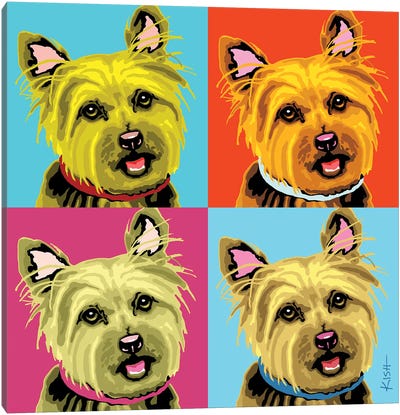 Four Yorkies Woofhol Canvas Art Print - Yorkshire Terrier Art