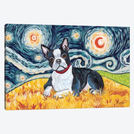 Boston Terrier On A Starry Night Canvas Print #GKS29} by Gretchen Kish Serrano Art Print