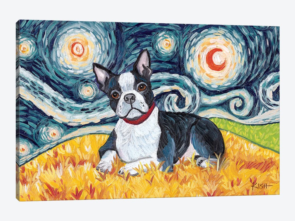 Boston Terrier On A Starry Night by Gretchen Kish Serrano 1-piece Canvas Wall Art