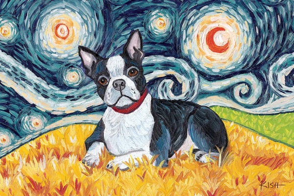 Terriers: Boston Terrier On A Starry Night by Gretchen KISH Serrano