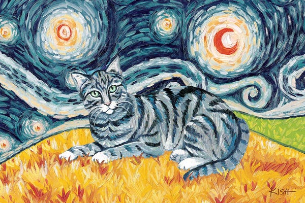 Grey Tabby Cat On A Starry Night