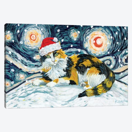 Calico Cat On A Snowy Night Canvas Print #GKS302} by Gretchen Kish Serrano Canvas Art