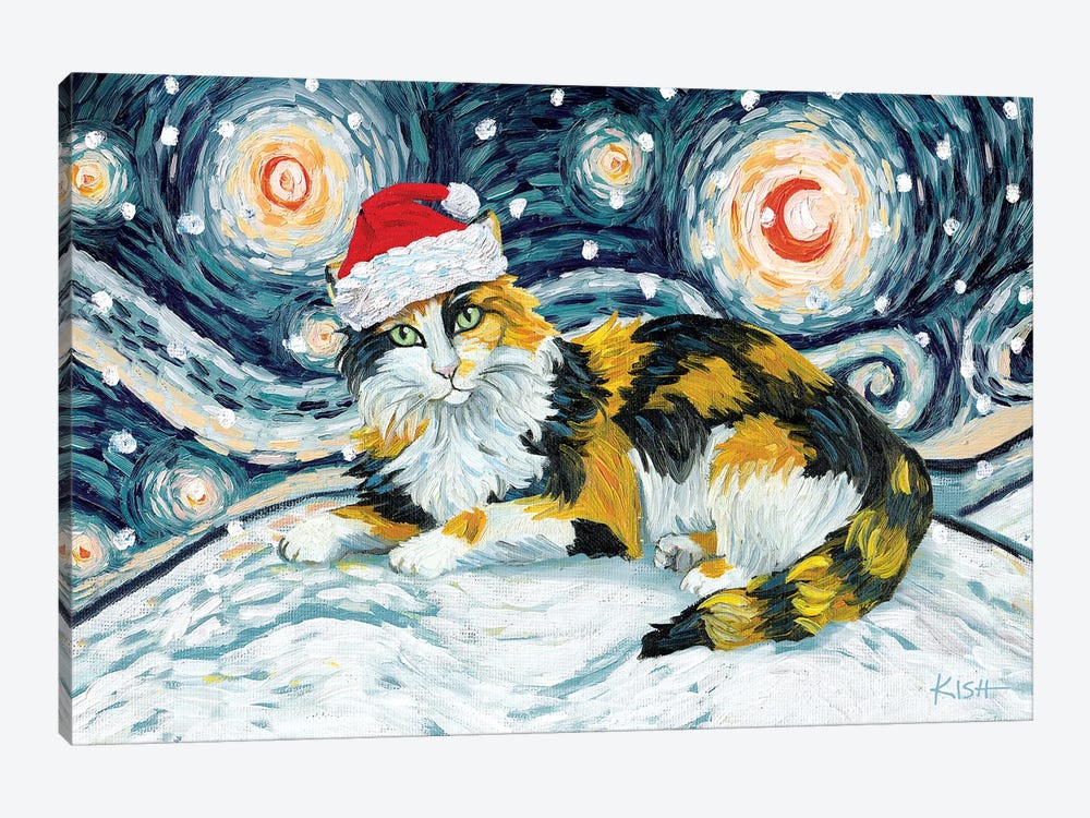 Calico Cat On A Snowy Night by Gretchen Kish Serrano 1-piece Canvas Wall Art