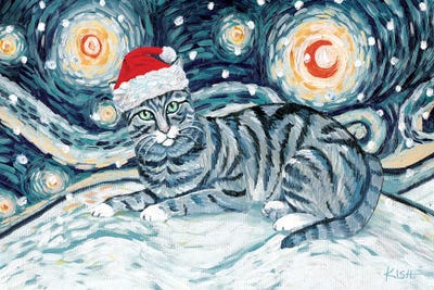 Grey Tabby Cat On A Snowy Night by Gretchen KISH Serrano art print