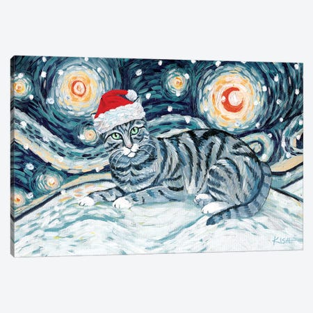 Grey Tabby Cat On A Snowy Night Canvas Print #GKS303} by Gretchen Kish Serrano Canvas Art