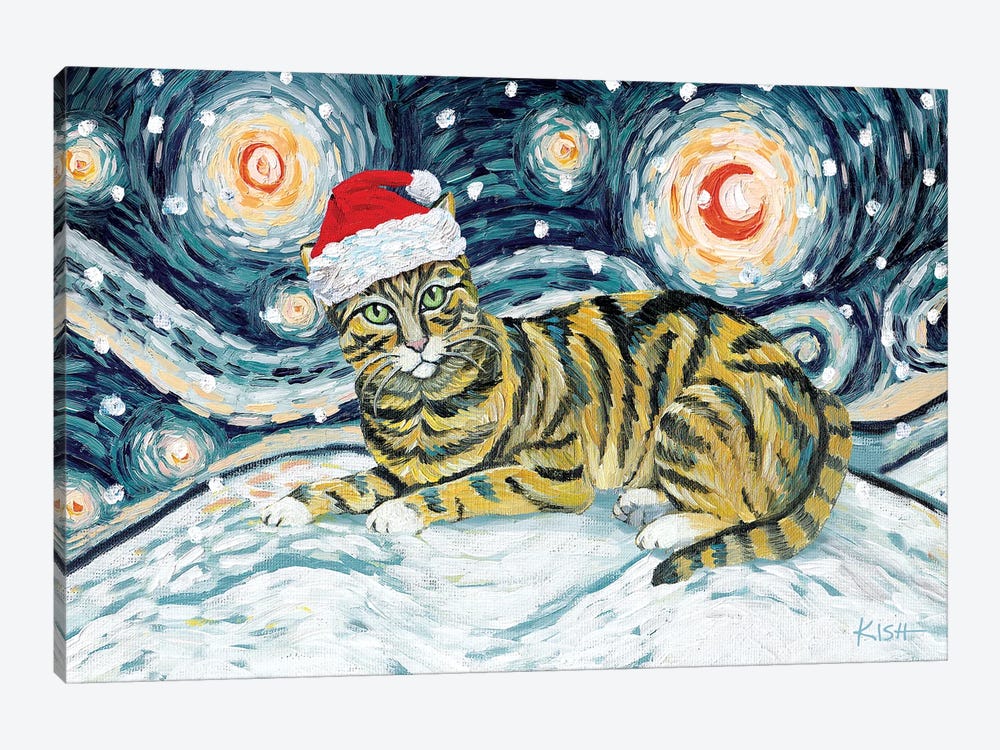 Tan Tabby Cat On A Snowy Night by Gretchen Kish Serrano 1-piece Canvas Wall Art