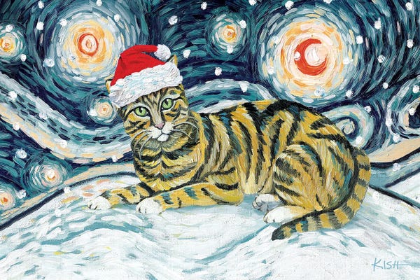 Tabbies: Tan Tabby Cat On A Snowy Night by Gretchen KISH Serrano