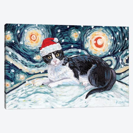 Tuxedo Cat On A Snowy Night Canvas Print #GKS305} by Gretchen Kish Serrano Canvas Print