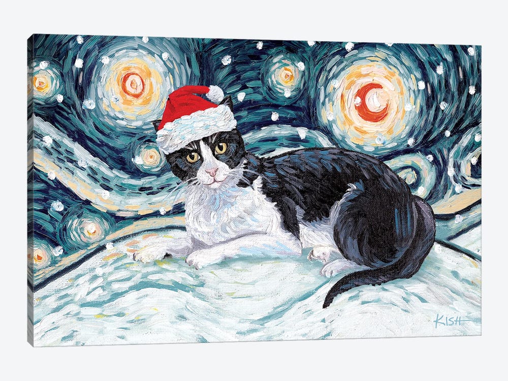 Tuxedo Cat On A Snowy Night by Gretchen Kish Serrano 1-piece Canvas Art Print